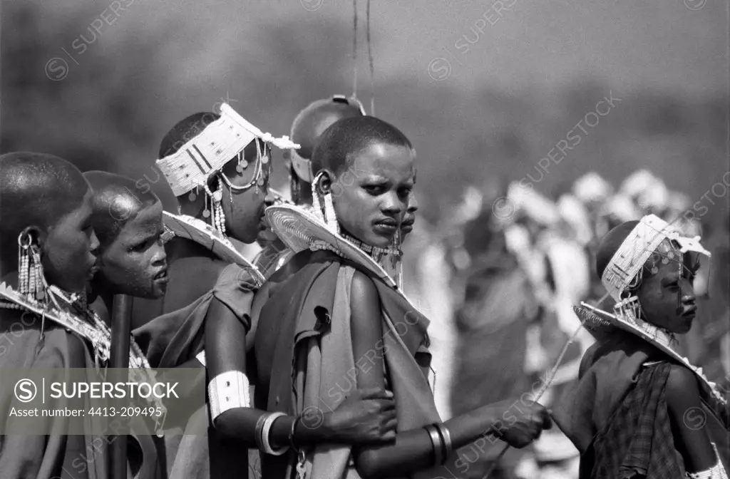 Masai young girls adorned during a circumcision ceremony
