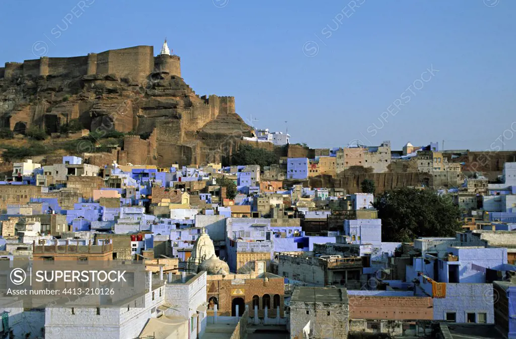 City of Jodhpur on the wall blue and white India