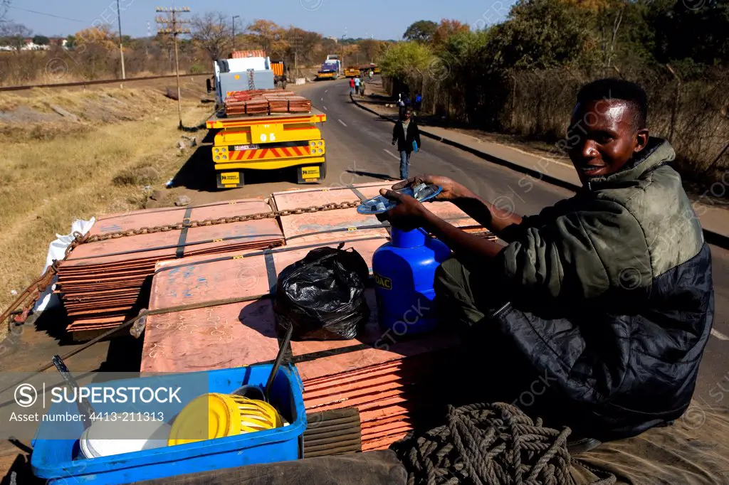 Copper plates and driver on a truck Zambia