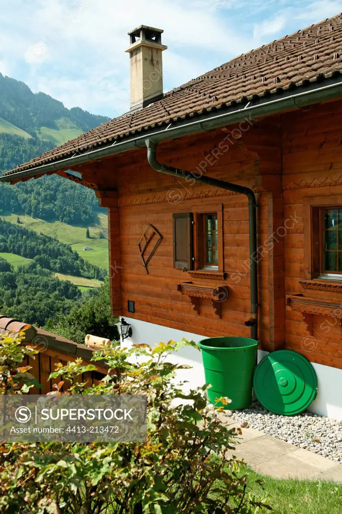 Rainwater recuperator of a cottage Charmey Switzerland