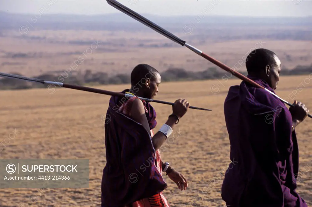 Masai warriors carrying spears Tanzania