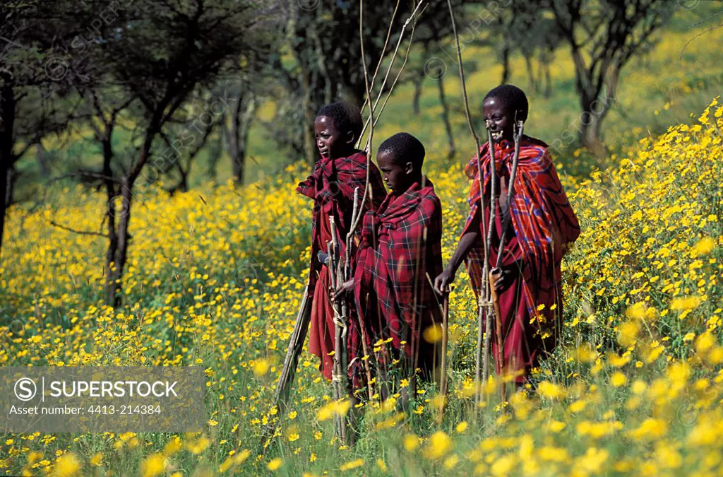 Young boys imitating the Masai warriors Tanzania