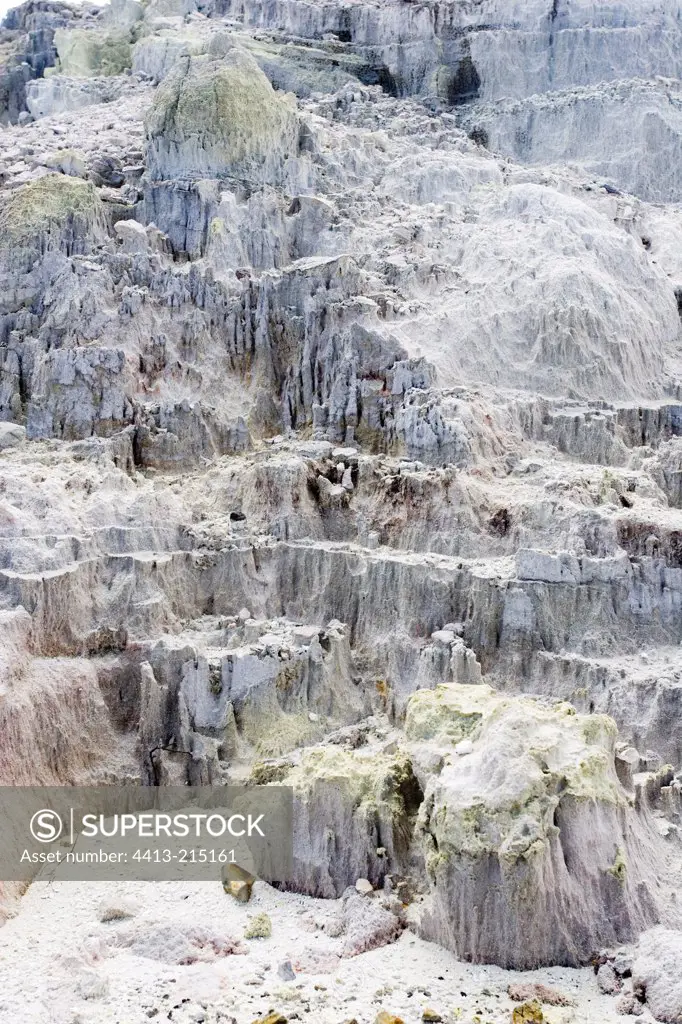 Crystalline rock formation encrusted with sulphur Hells Gate