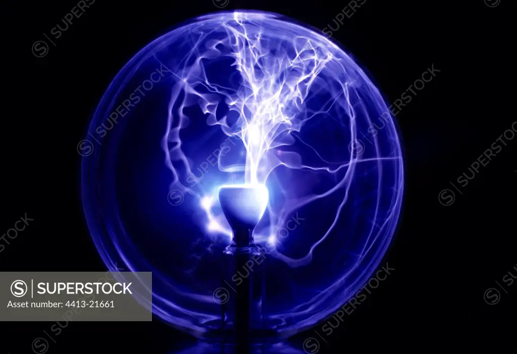 The artificial lightning blue in a bubble of glass France