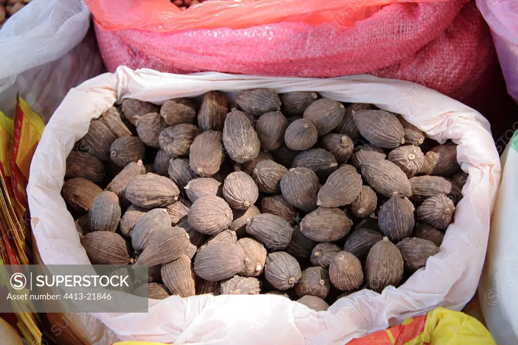 Nutmeg on a market Lake Erhaï Yunnan China