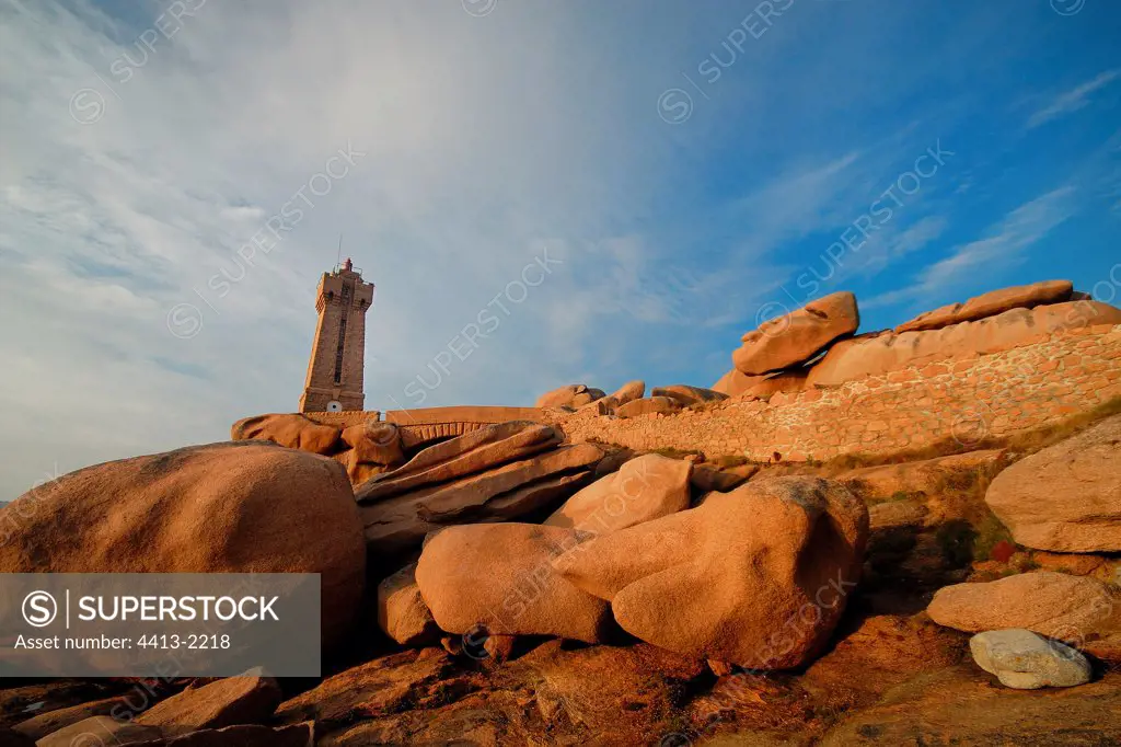 Headlight of Ploumanach on the pink granite coast France