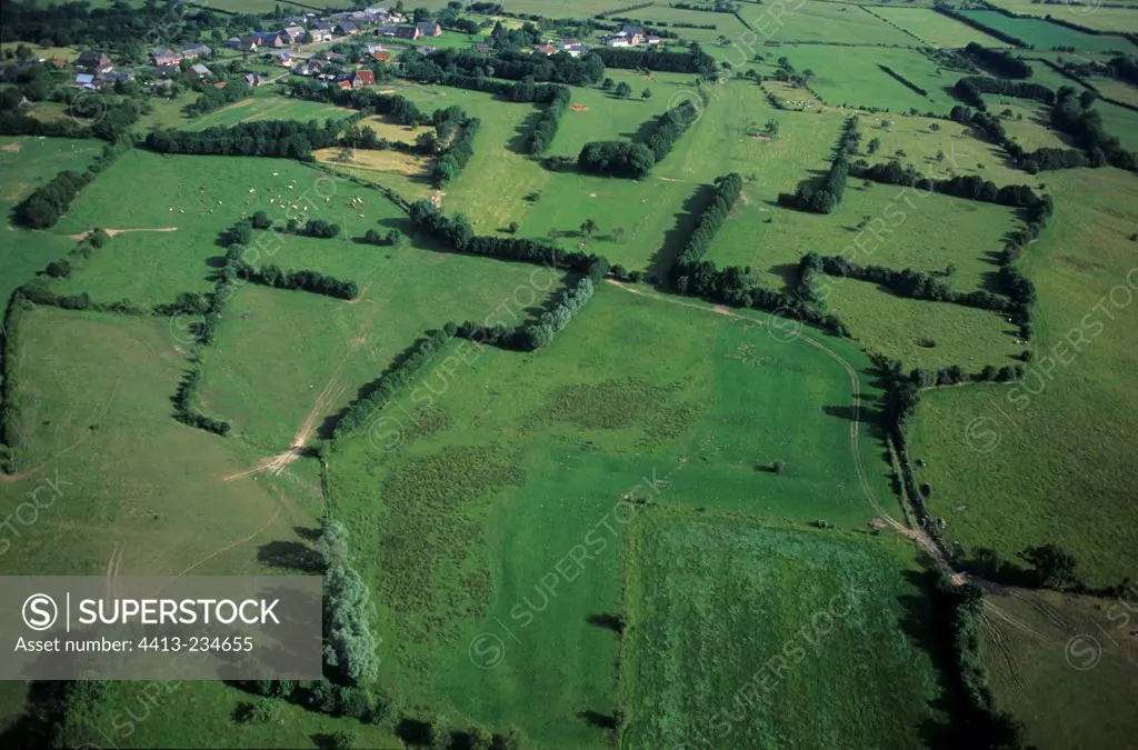 Aerial view of hedged farmland Picardie France