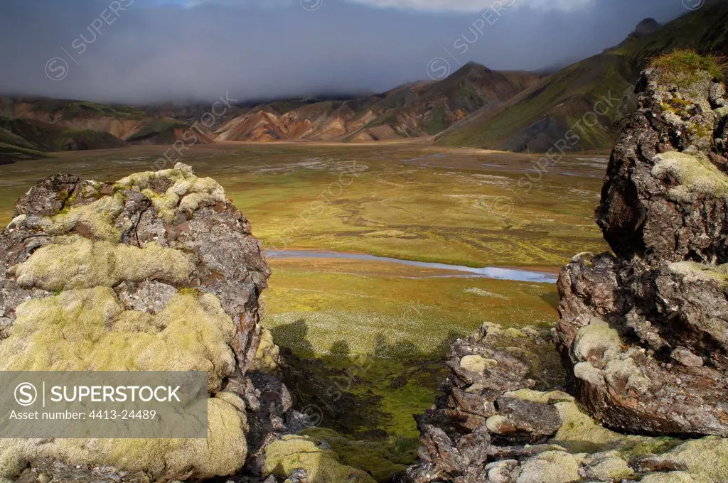 Mossy rocks in Landmannalaugar Iceland