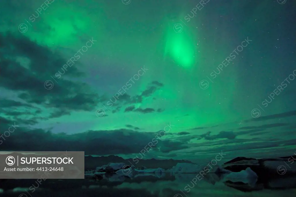 Aurora borealis over Jökulsárlón lake Iceland