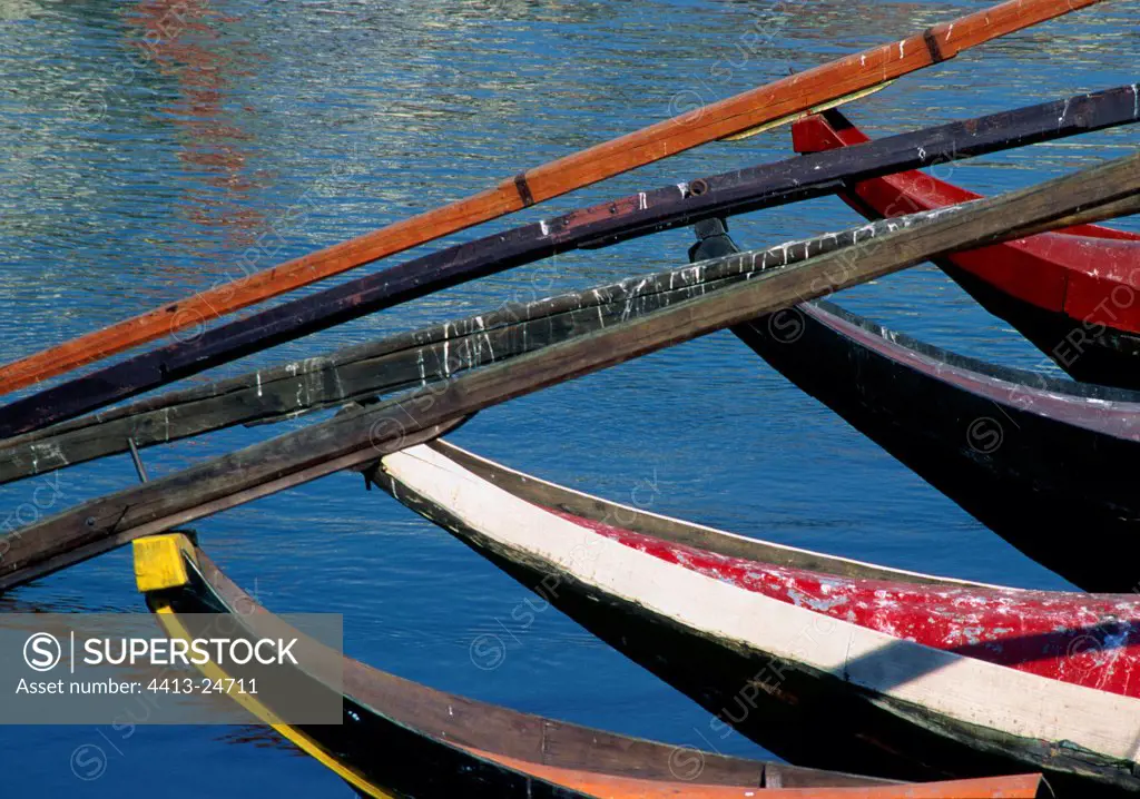 Boat sterns on Douro river Portugal
