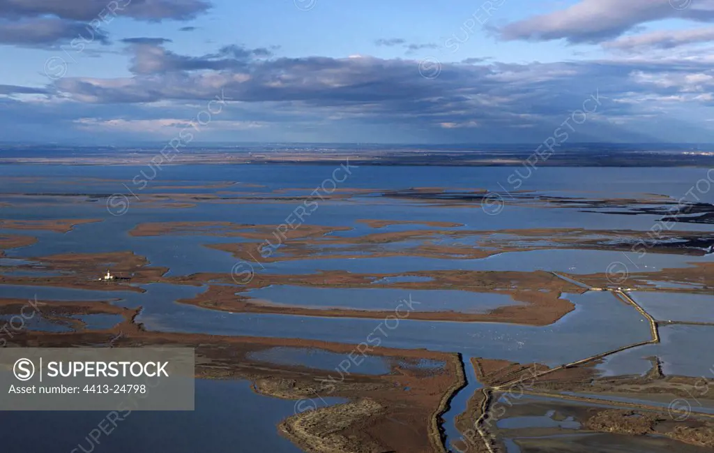 Aerial view of the Camargue coast. France
