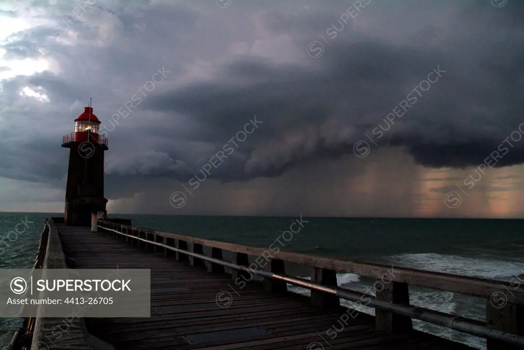 Storm over the lighthouse of Fecamp Seine-Maritime France