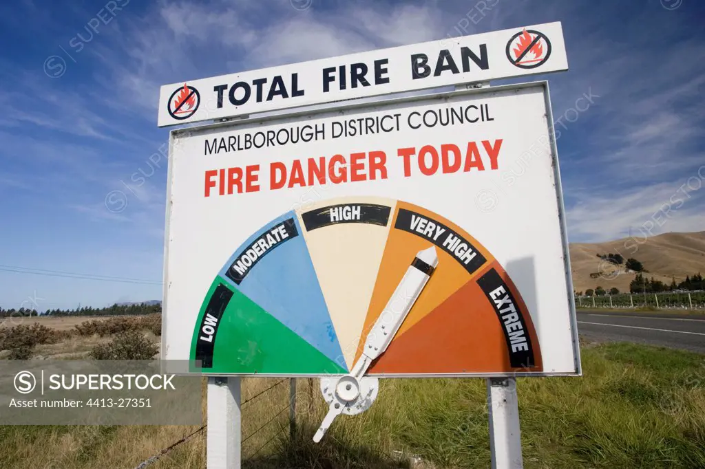 Signboard displaying daily fire warning New Zealand