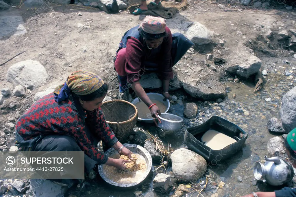 Women preparing food Mustang Nepal