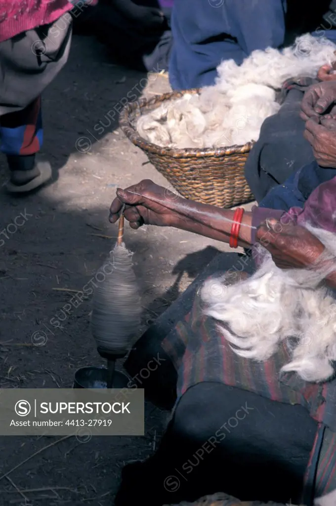 Woman spinning wool Mustang Nepal
