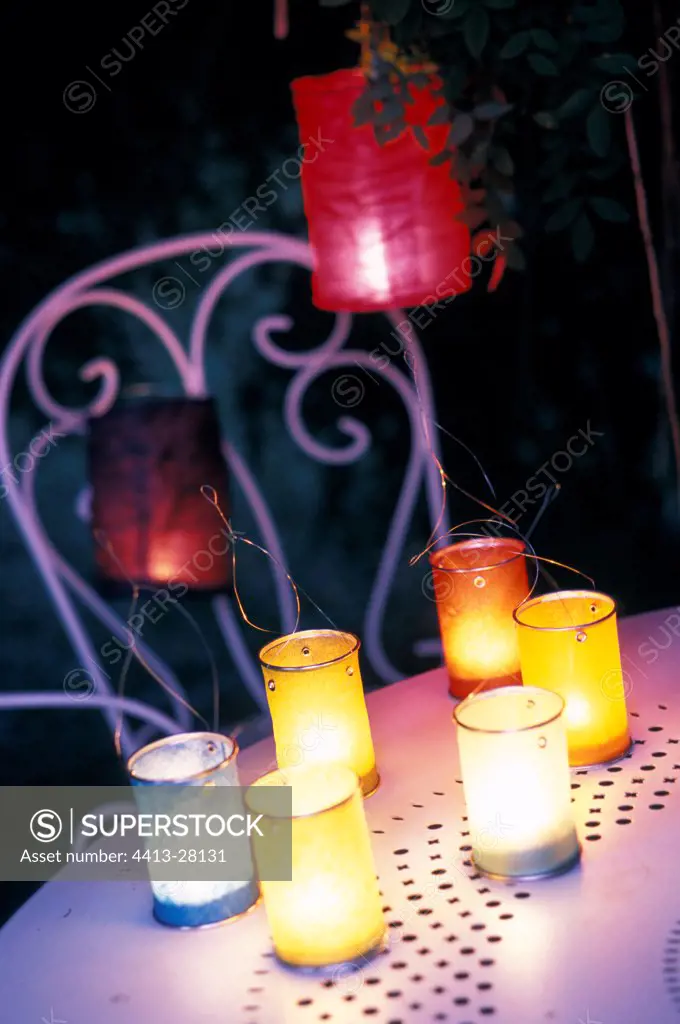 Chinese lanterns on a garden table France