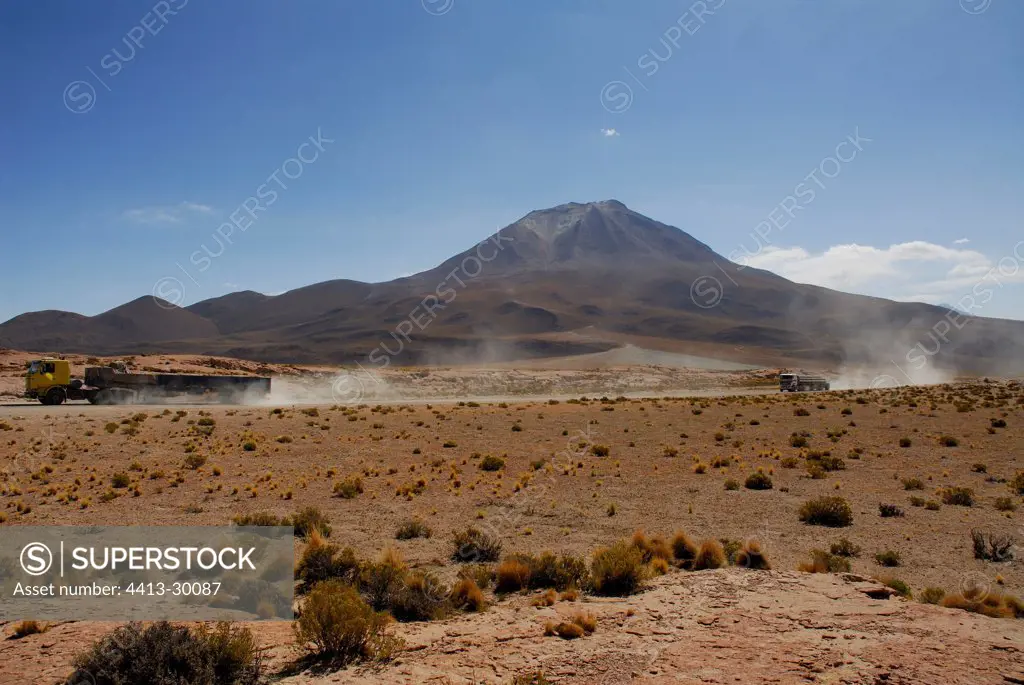 Salar de Chiguana Road and Mount Peineta Altiplano Bolivia