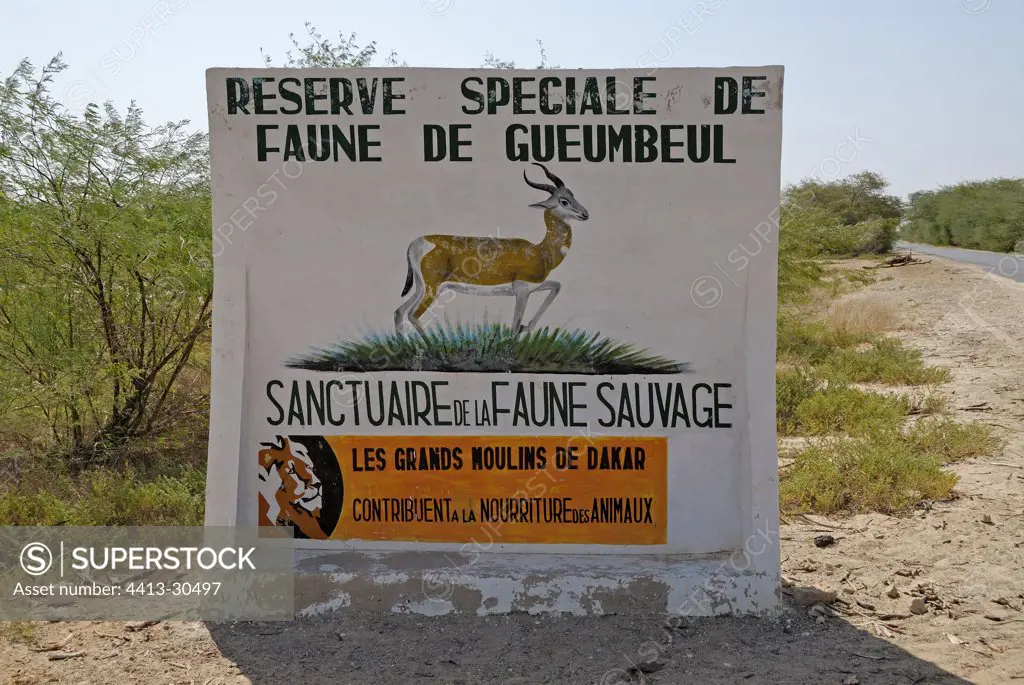 Sign at the entry of the Gueumbeul reserve Senegal