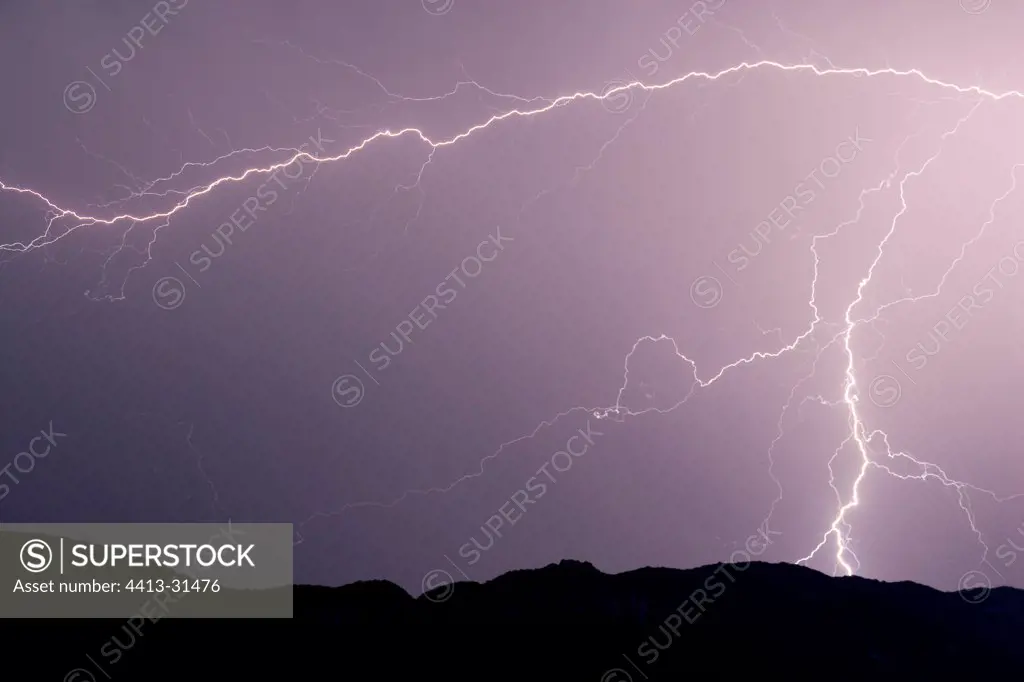 Storm causing lightning on the French Alps
