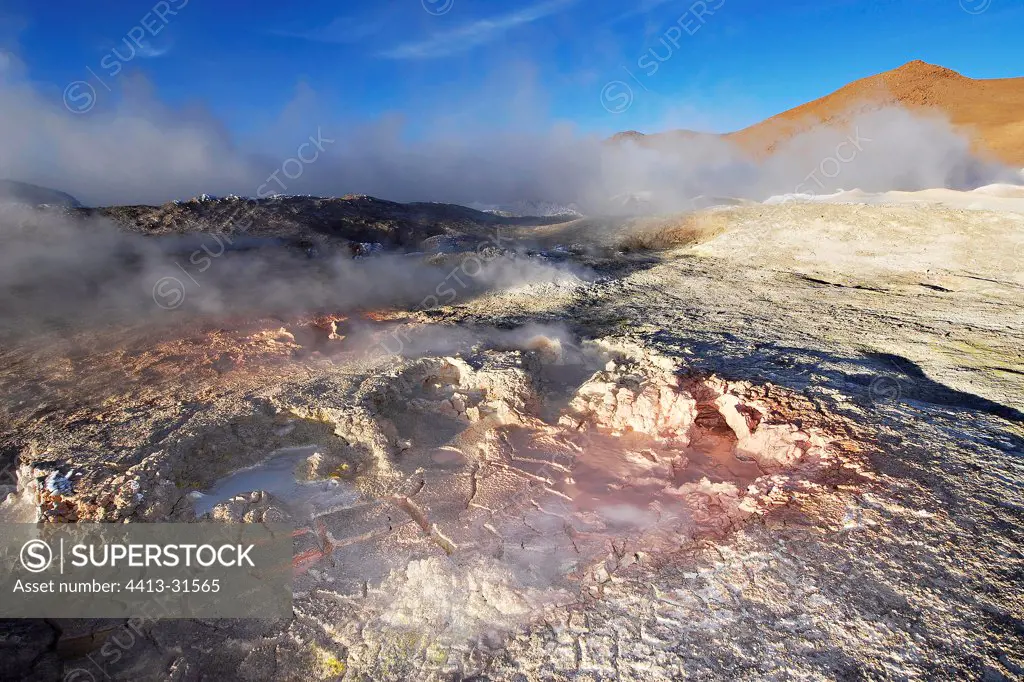 Geysers of volcano in southern Bolivia Lipez