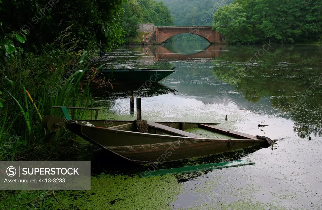 Sinking boat in Haute Sûre lake Luxembourg