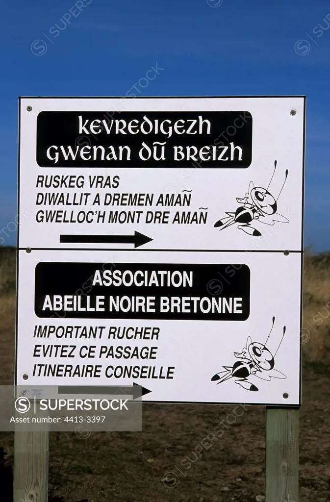 Panel indicating a nearby apiary Ouessant island Bretagne