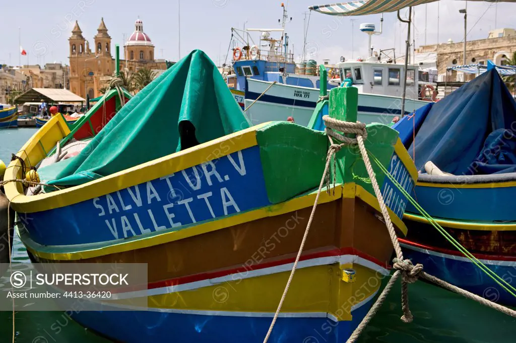 Fishing boats in the port of Valletta Malta