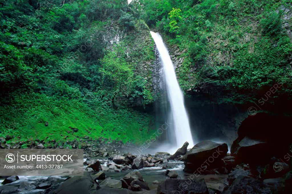 Waterfall of Fortuna river and tropical forest Costa Rica