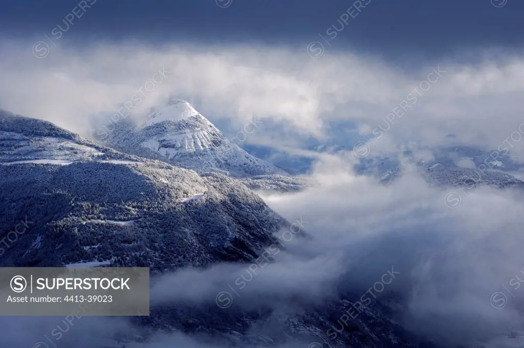 Durance Valley in fog in winter France