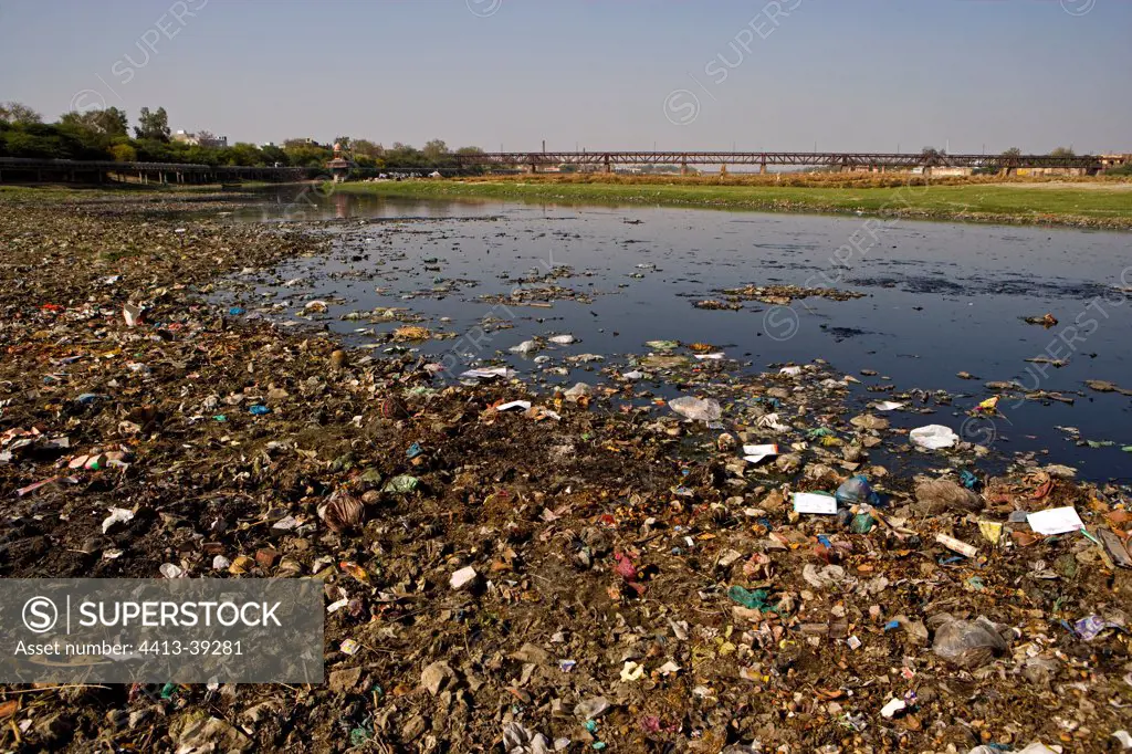 View on the polluted Yamouna river Agra Uttar Pradesh