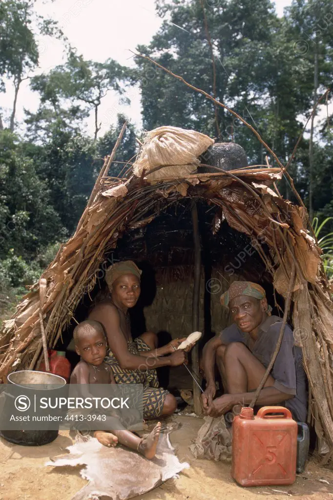 Pygmies Camp of gold washing Reserves of Minkebe Gabon