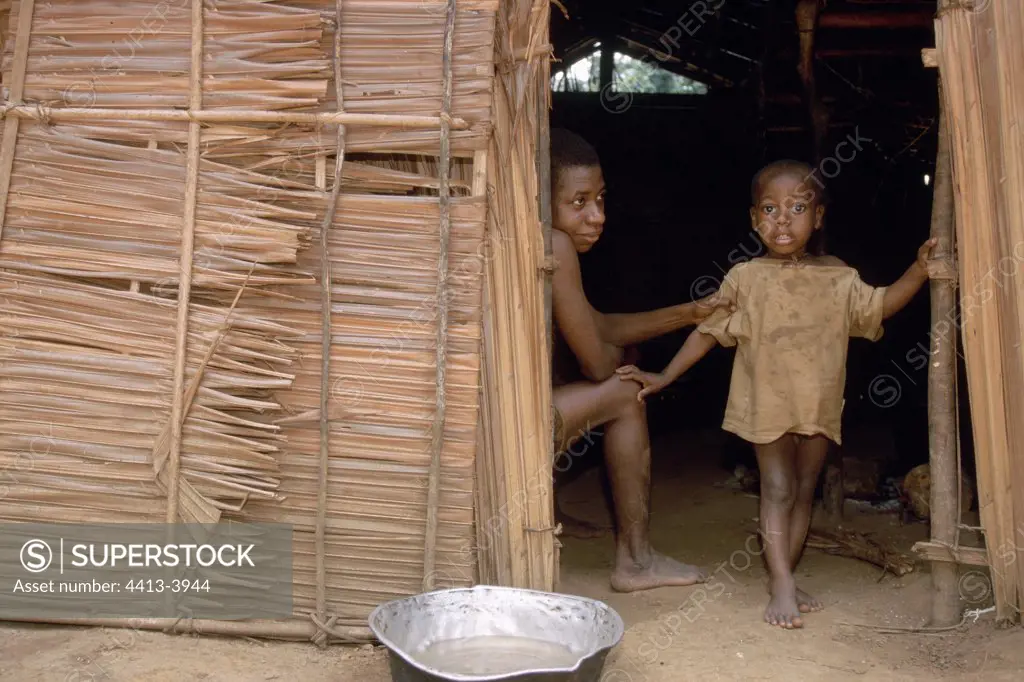 Pygmies Camp of gold washing Reserves of Minkebe Gabon