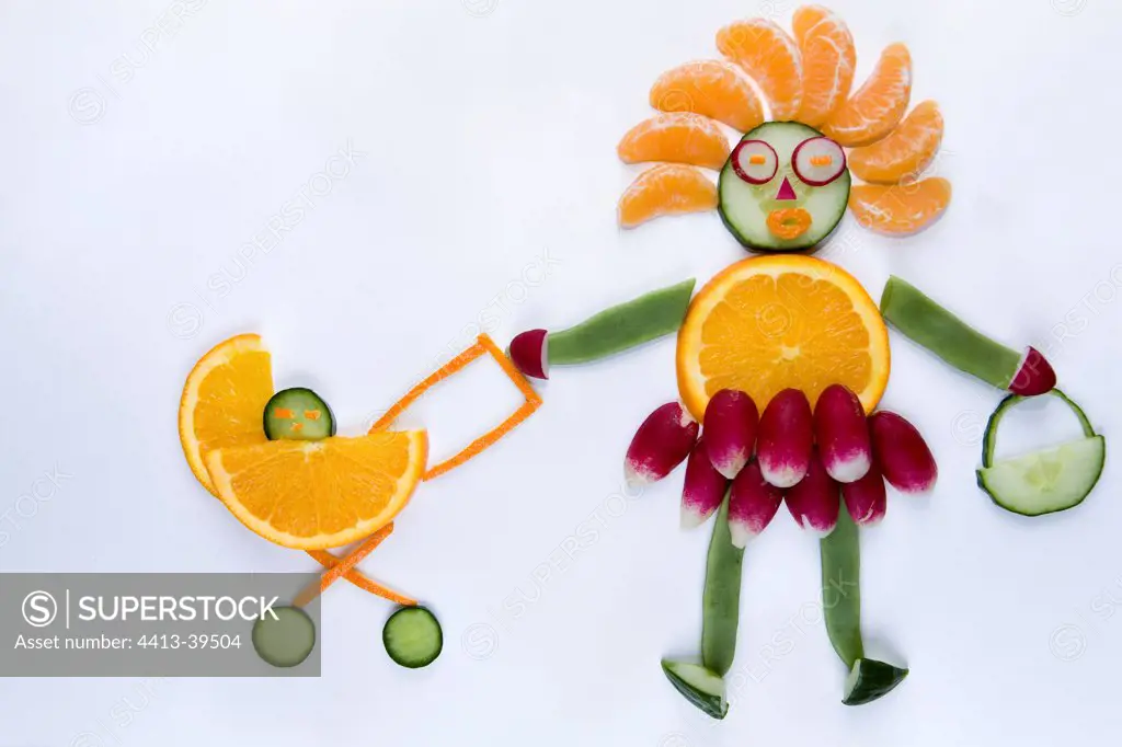 Doll made with 5 fruits and vegetables