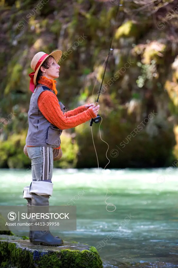 Portrait of a Woman fishing with flies Franche-Comté