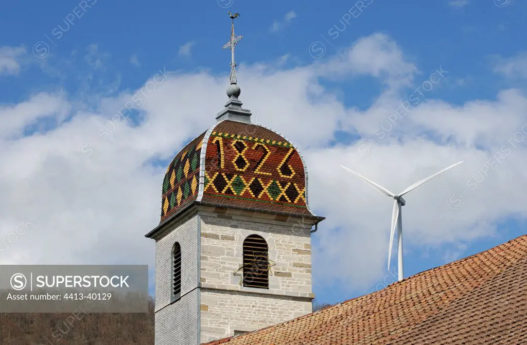 Windmill and bell tower of the Church of Valonne Doubs