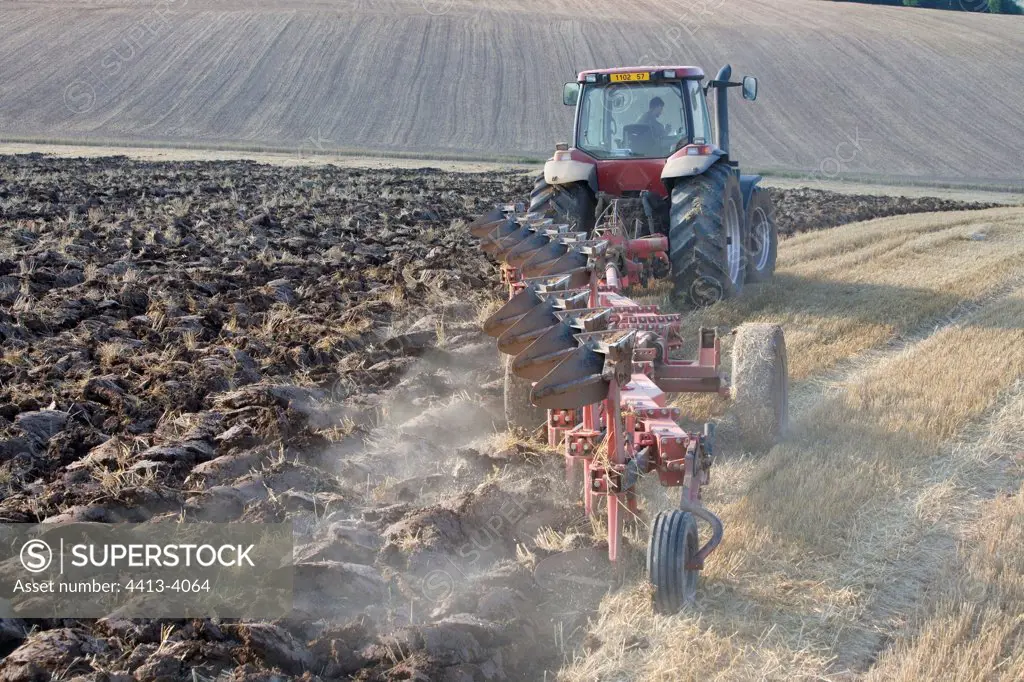 Ploughing after harvest in a cereal fieldFrance