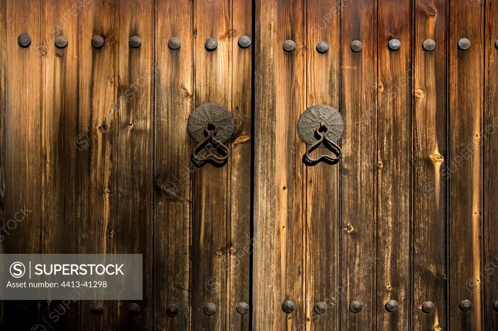 Wooden door at Stavros tou Agiasmati monastery Cyprus