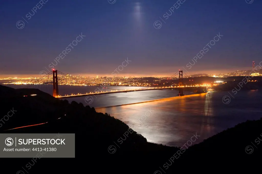 The Golden Gate Bridge by night in San Francisco California