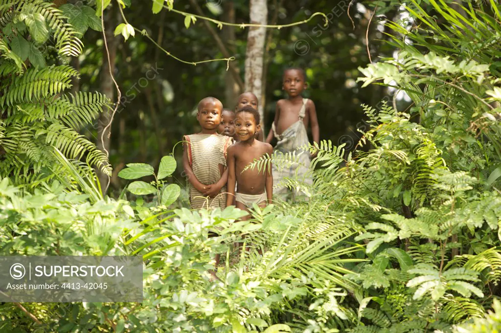 Children in the forest by the Lomako river