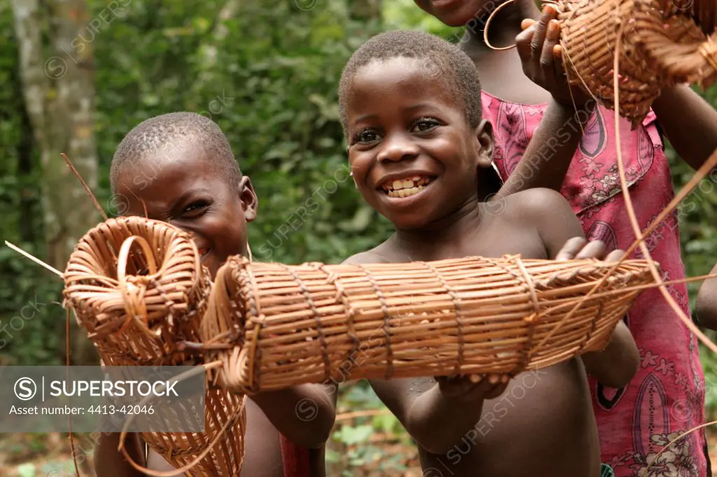 Children showing bow nets Democratic Republic of Congo