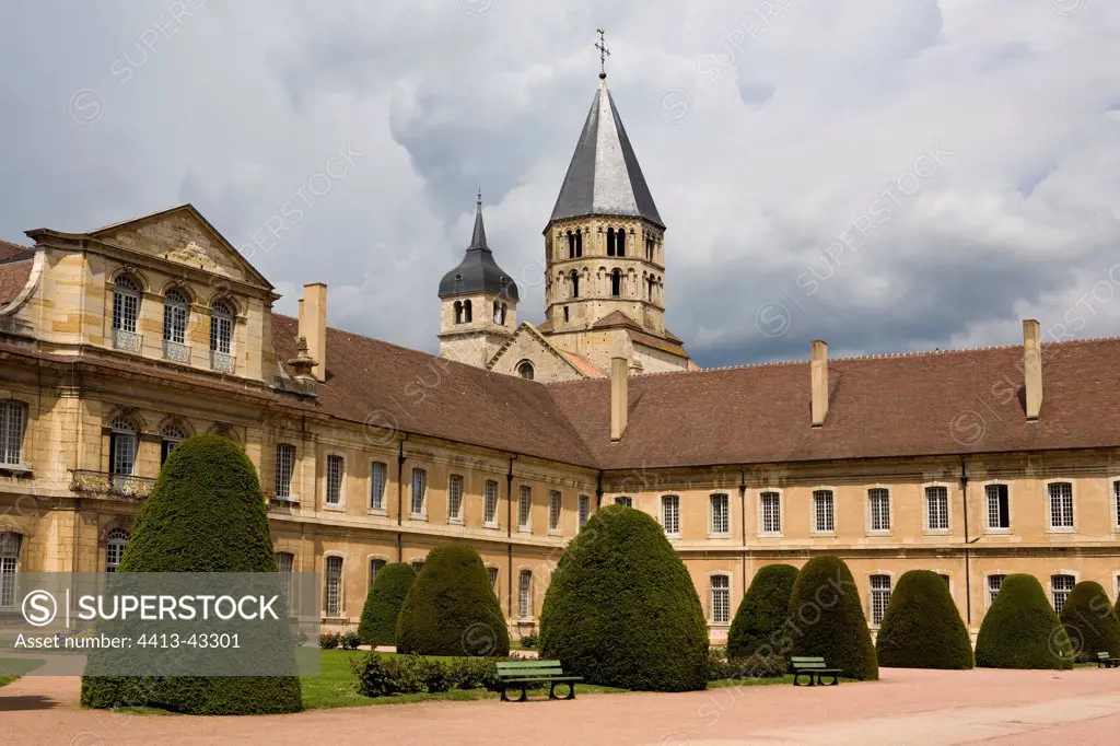 Garden and facade of the Abbey of Cluny Bourgogne France