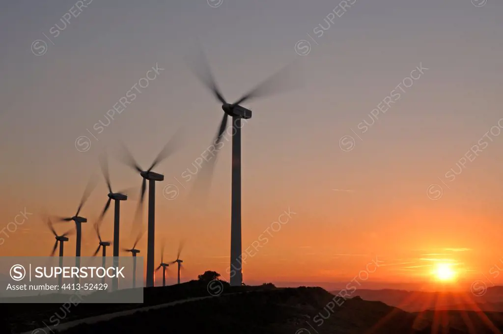 Windmills at sunrise Site Grande Garrigue France