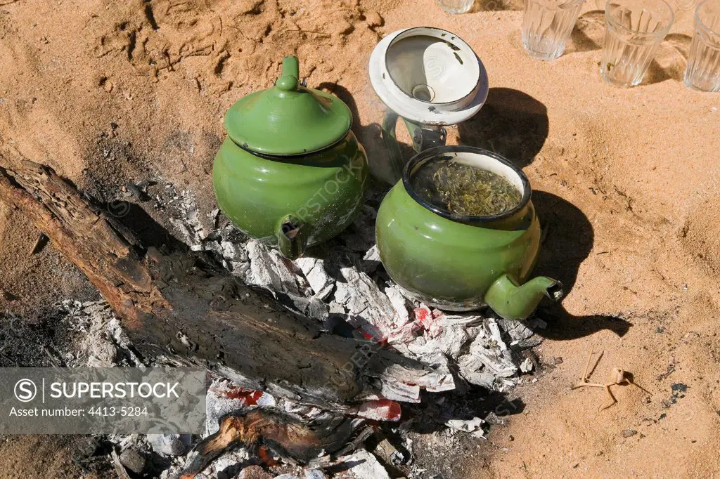 Tea prepared by the Tuaregs in the desert Sahara Algeria
