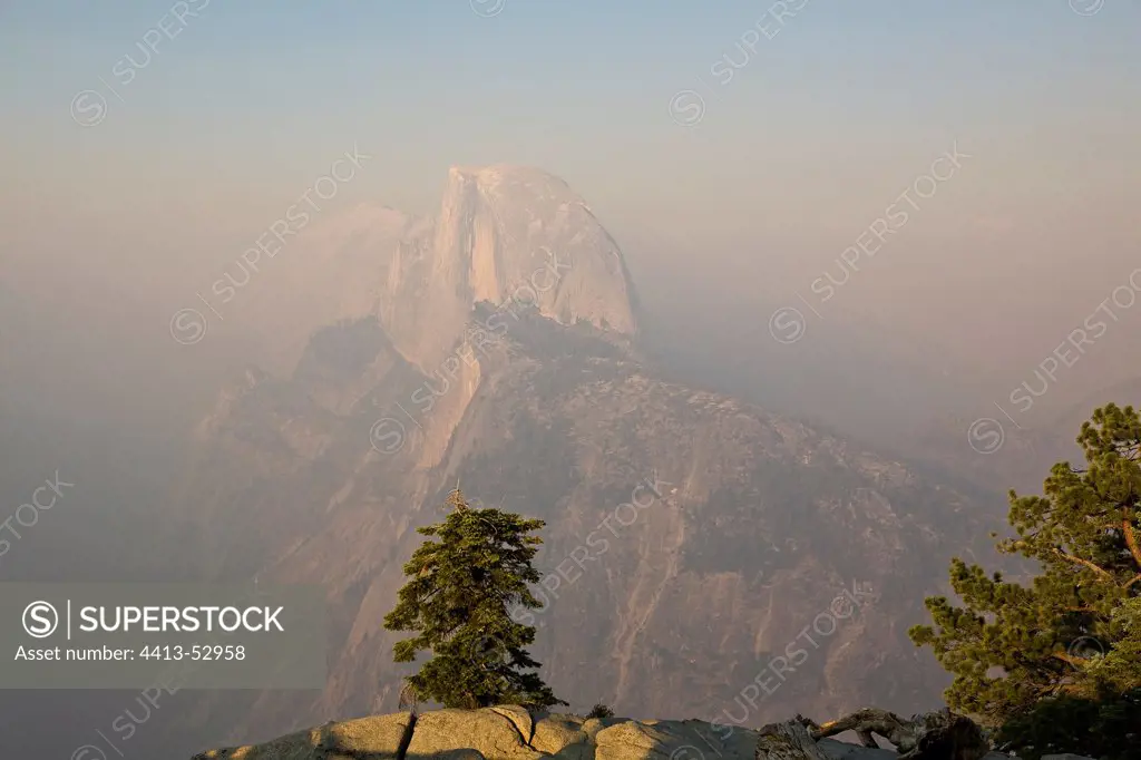 Mountain in the smoke of forest fire Yosemite California USA