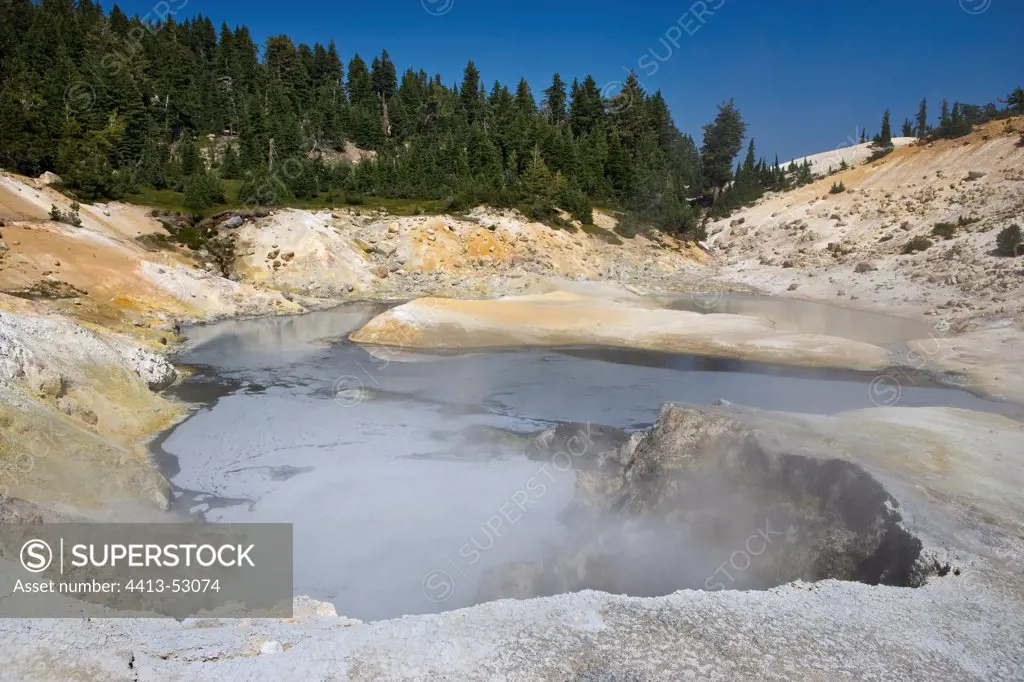 Lake mud burning Lassen Volcanic National Park USA