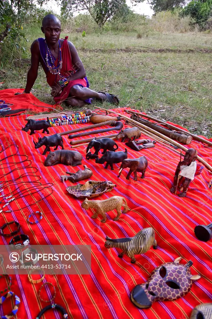Masai selling items to tourists Masai Mara Kenya