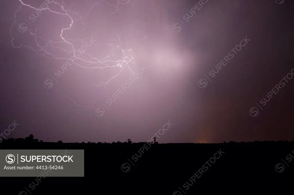 Intercloud lightnings and rain curtain Allier France