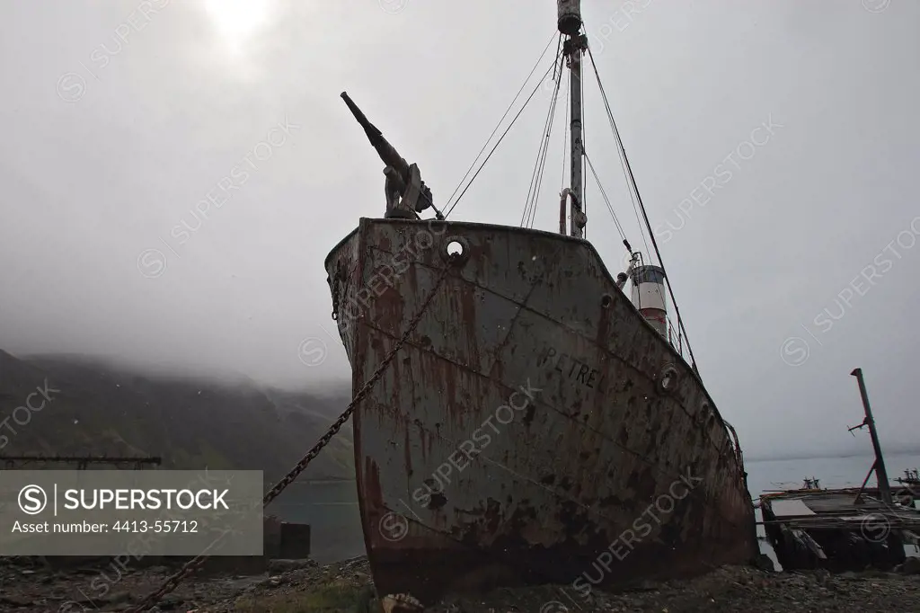 Wreck of a boat with a gun Grytviken Whaling Station