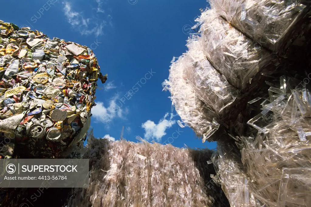 Piles of waste compressed into a sorting center