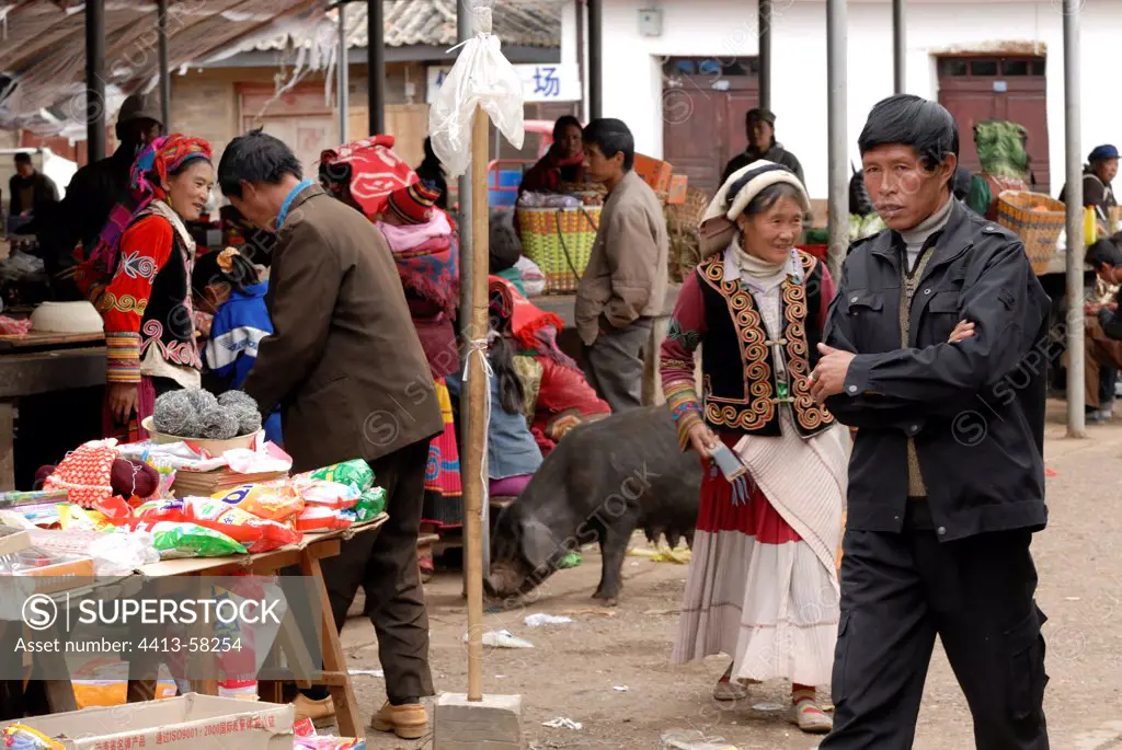 The market in a village near Lake LuguYunnan China
